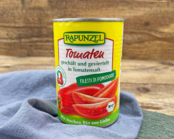 Bio Tomaten geschält und geviertelt in der Dose - FritziFrisch
